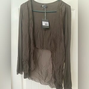 Sheer Woven L/S Open Front Cardigan (S) Chocolate